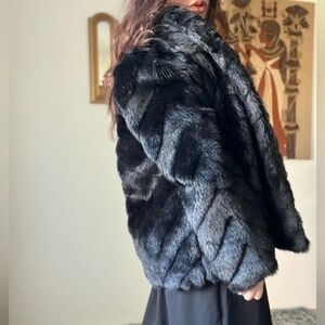 Vintage Orlean Paris Faux Fur Black Coat Sz M